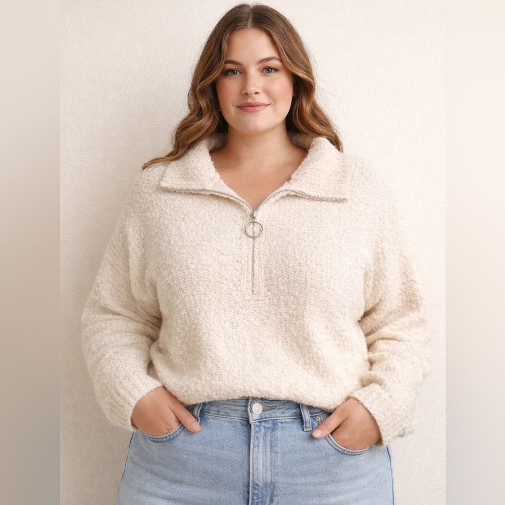 Aeropostale Cream Half Zip Cozy Boucle Sweater Women’s XL Size 12